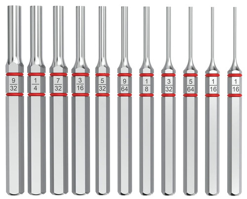 Real Avid AVAPKS 11-Piece Standard Accu-Punch Pin Set Silver Steel, Corrosion-Resistant Nickel Plating