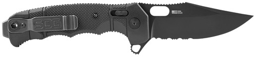 SOG SEAL XR 3.90" Part Serrated Clip Point Folding Knife Black Cerakote S35VN Blade Black GRN Handle Includes Belt Clip