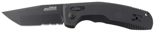 SOG SOG15380457 SOG-TAC Auto 3.43" Tanto Folder Part Serrated Black TiNi D2 Steel Blade Black Aluminum Handle w/ Clip