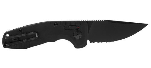 SOG SOG-15-38-08 SOG-TAC Auto Compact 2.94" Straight Back Part Serrated Black TiNi D2 Steel Blade Aluminum Handle w/ Clip