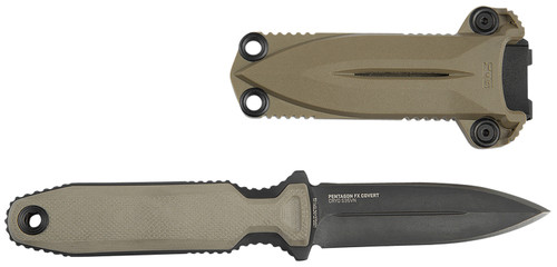 SOG SOG17610457 Pentagon FX Covert 3.41" Fixed Spear Point Black TiN S35VN Blade, G10 FDE Handle, Sheath Included