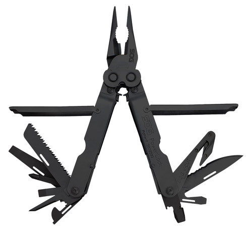 SOG SOG-B63N-CP Powerlock V-Cutter 18-Tool Black Oxide Stainless Multi-Tool 7" with Nylon Sheath