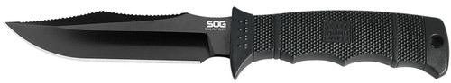 SOG Seal Pup Elite 4.85" Fixed Blade Plain Clip Point Black TiNi Hardcased AUS-8A SS Black GRN Handle Ergonomic Grip Lanyard and Sheath