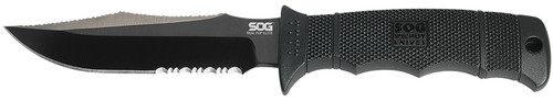 SOG Seal Pup Elite 4.85" Fixed Blade Partially Serrated Clip Point Black TiNi Hardcased AUS-8A SS Black Ergonomic GRN Handle with Kydex Sheath