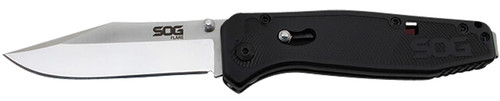 SOG Flare 3.50" Folding Plain Clip Point Satin Polished Blade Slim Black GRN Handle SAT Opening Reversible Pocket Clip