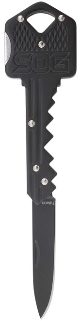 SOG Key Folding Knife 1.50" Drop Point Plain Black Hardcased 5Cr13MoV Stainless Blade Black Stainless Steel Handle Key Ring Carry