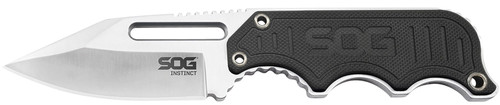 SOG Instinct Fixed Neck Knife 2.30" Satin Polished 5Cr15MoV Clip Point Blade Black/Silver G10 Handle & Hard Nylon Sheath