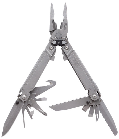 SOG PowerAccess Assist MT Stone Washed Stainless Steel 6.82" Multi-Tool 18 Tools with Assisted Opening & Sheath