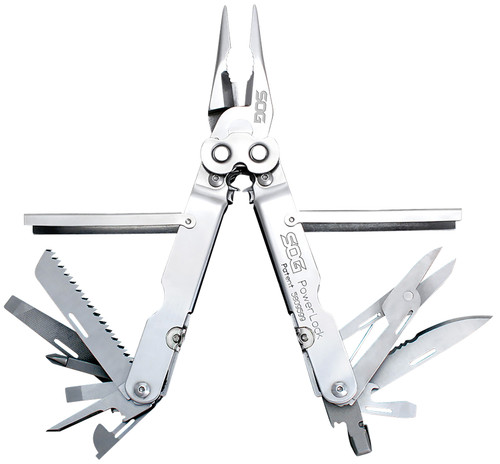 SOG PowerLock Polished 420 Stainless Steel EDC Multi-Tool 7" Long 18 Tools with Nylon Sheath
