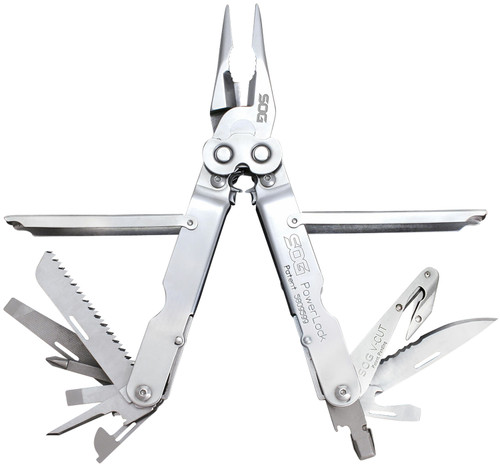 SOG PowerLock V-Cutter Polished 420 SS 7" Multi-Tool Featuring Pliers, Saw, Screwdrivers, and Sheath