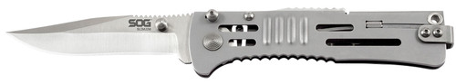 SOG SlimJim 3.18" Folding Plain Clip Point AUS-8A Blade Bead Blasted 420 Stainless Handle with Belt Clip