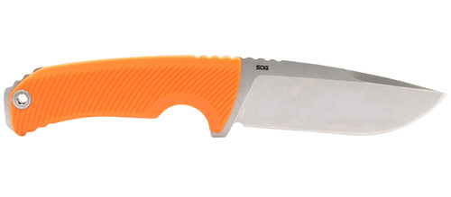 SOG Tellus FX 4.20" Plain Stonewashed Cryo 440C Clip Point Blade Blaze Orange GRN Handle Fixed Blade with UMS Sheath