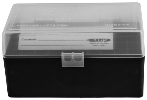 Berry's Polypropylene Ammo Box 50rd 243/308 Win Clear/Black Stackable