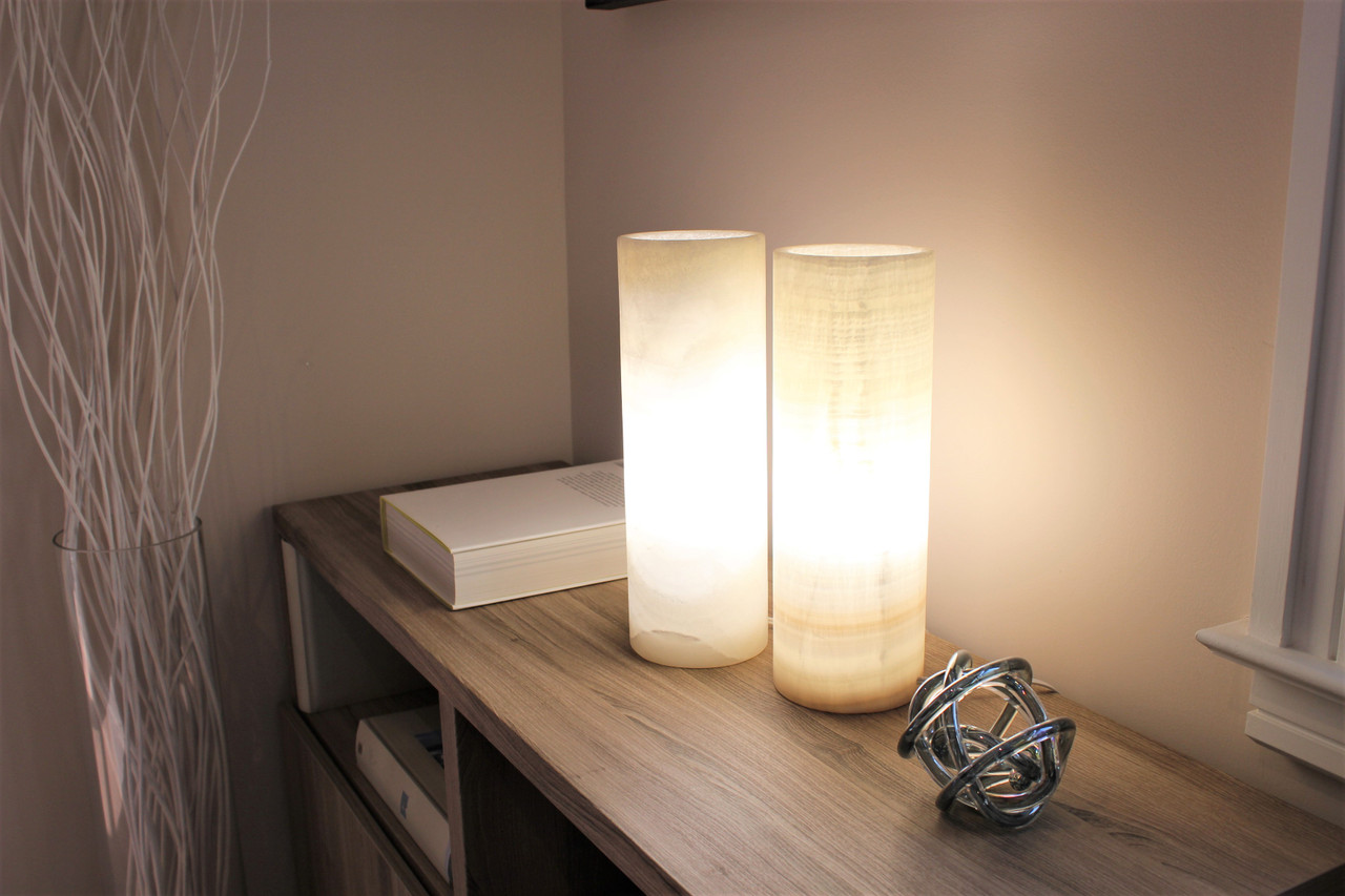 White cylinder deals table lamp