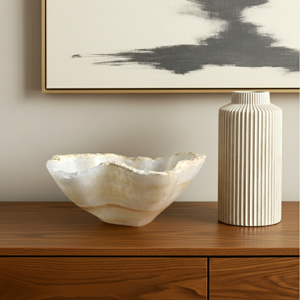 Natural Stone Onyx decorative bowl in clean onyx, stone decorative