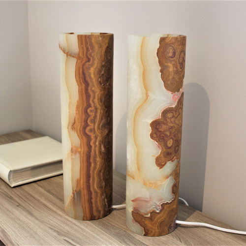 Green-Brown Onyx table lamp, 16" - Wonderful natural tones and veins