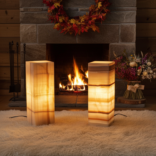 Golden Brown-Copper Onyx table lamp - 14"&16"