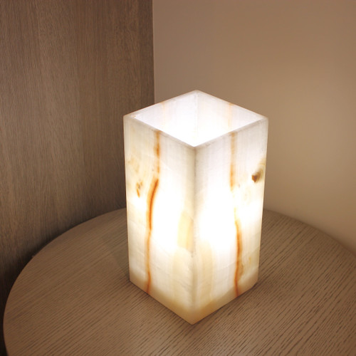 Elegant White Onyx Desk Lamp with a Hint of Golden Natural Veins, 12"