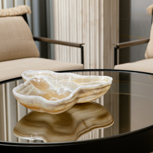 Natural Cream Onyx Stone Bowl, 20" - Rustic, live edges