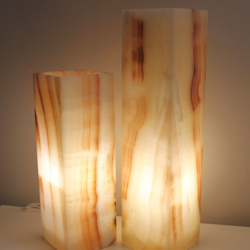 Cream-white Alabaster table lamp, 16" & 12" - Beautiful fine golden veins