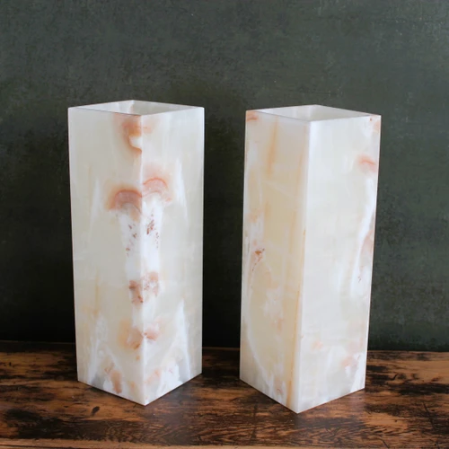 Onyx Table Lamp with Abstract, Cloudy Pattern in Golden Brown Tones, 12"