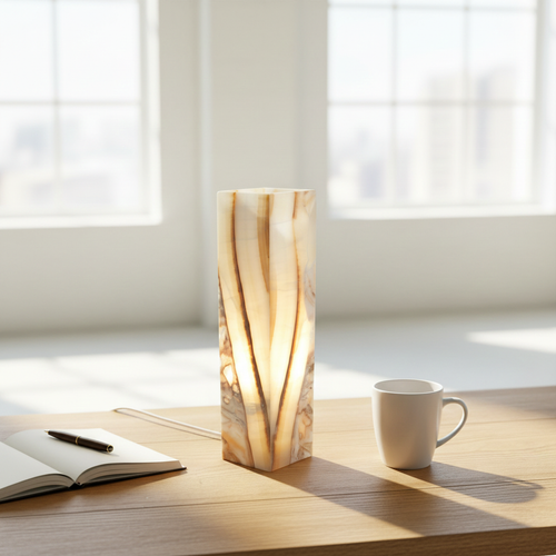 Onyx stone accent lamp with natural veins, 16" - Statement piece