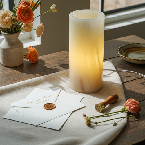 Elevate your décor with a slice of nature. Each 12" lamp features the one-of-a-kind patterns of genuine Onyx stone. Perfect as a bedside light or an accent piece, its translucent beauty creates perfect ambient light and a tranquil atmosphere. Elevate your décor with a slice of nature. Each 12" lamp features the one-of-a-kind patterns of genuine Onyx stone. Perfect as a bedside light or an accent piece, its translucent beauty creates perfect ambient light and a tranquil atmosphere.