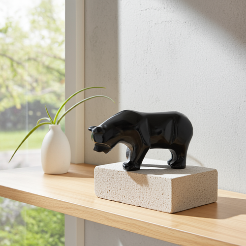Black Marble Bear Sculpture