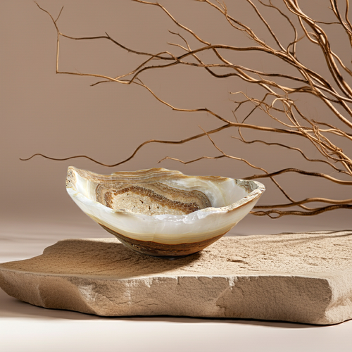 Natural Raw Onyx Stone Bowl with Rustic Live Edges – Exclusive Decorative Centerpiece Natural Raw Onyx Stone Bowl with Rustic Live Edges – Exclusive Decorative Centerpiece