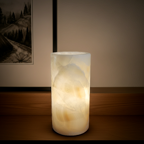 Handcrafted Off-White Onyx Stone Lighting (6" × 12") - Stylish Table Lamp