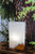 White Onyx table lamp with brown abstract pattern, 14"