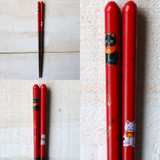WAKACHO Wooden Chopsticks Lucky Cat Red