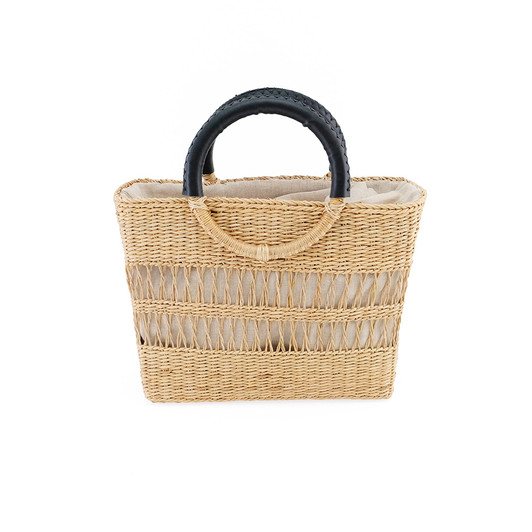 SHESAY Openwork Seagrass Round Handle Bag Rectangle