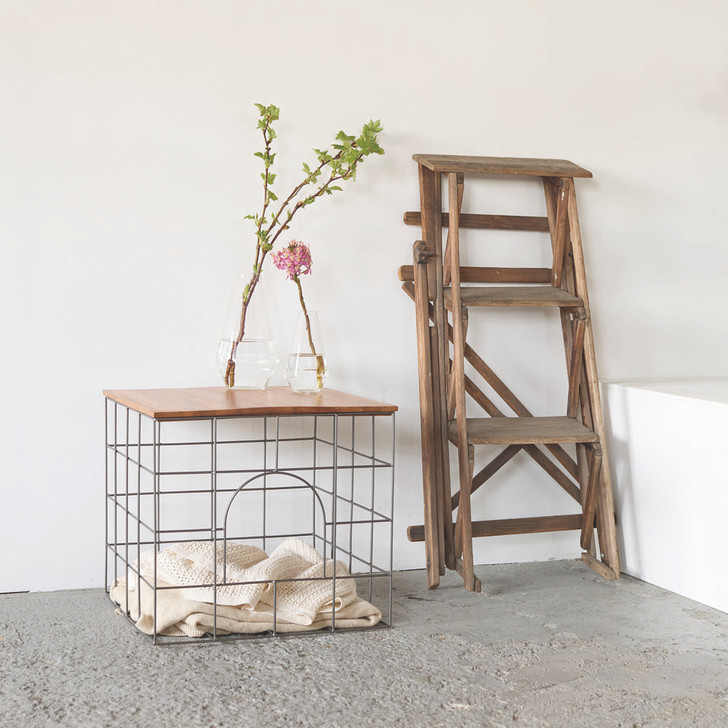 SHESAY WOOD & IRON Basket Table Square