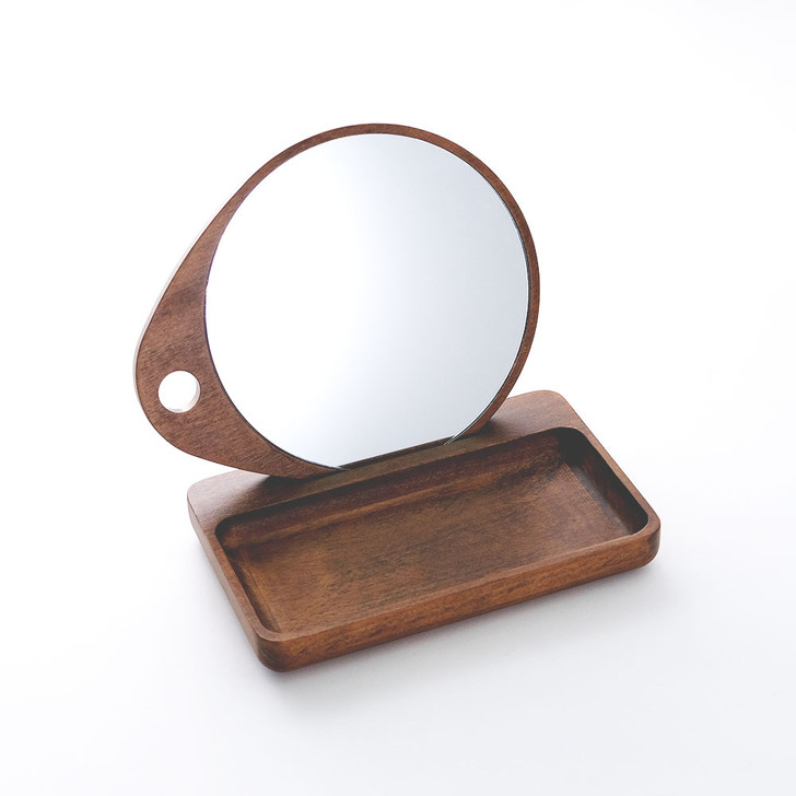 SHESAY Round Table Mirror with Wooden Tray