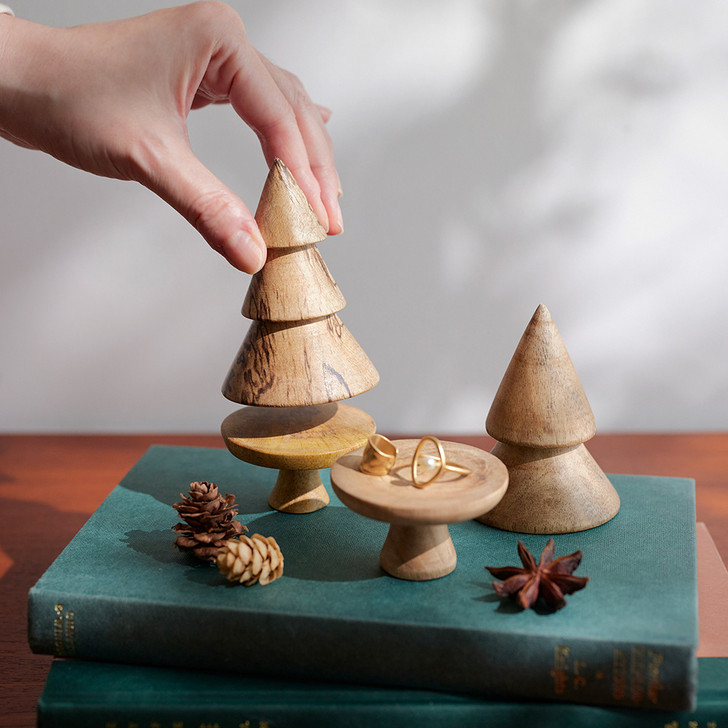 SHESAY 3-Tier Mango Wood Tree Ornament