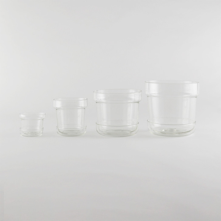 SHESAY Crown Glass Flower Pot with Plate, Tapered