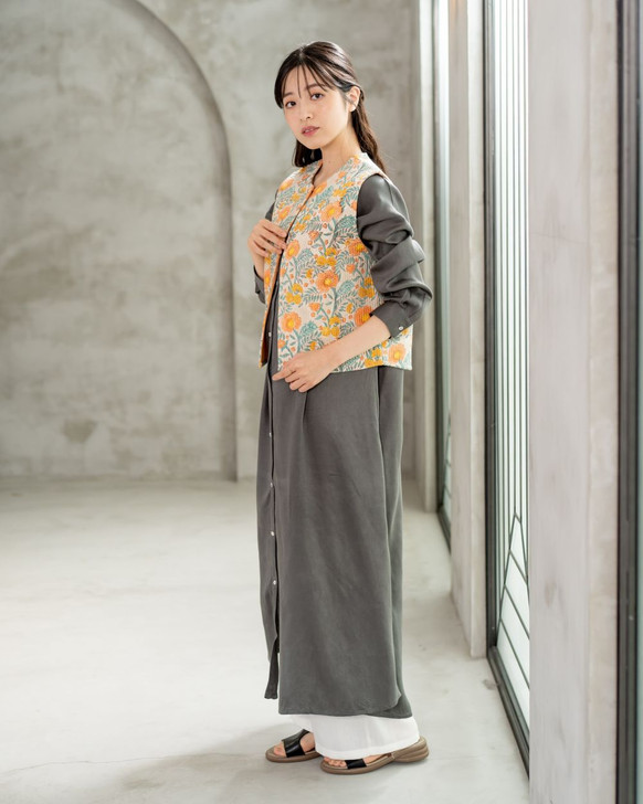 SHESAY Block Print Quilted Vest Poppy