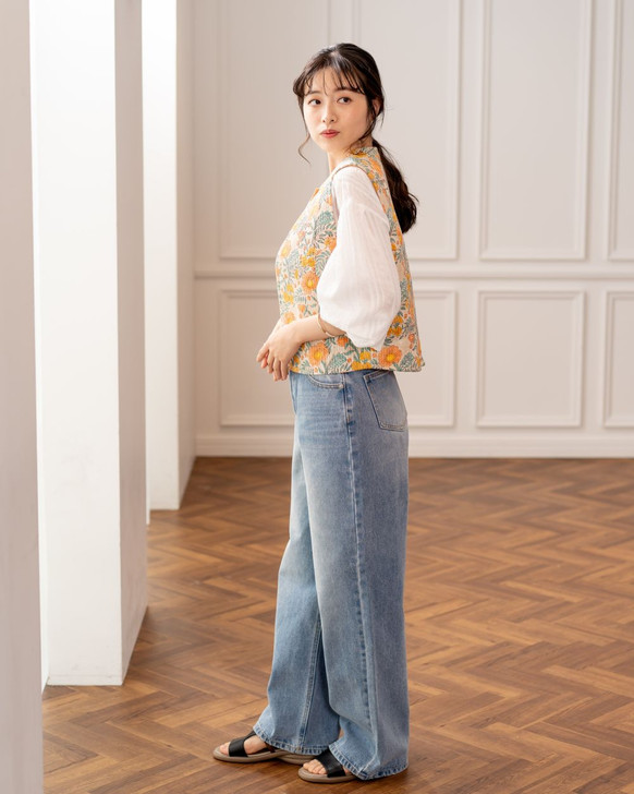 SHESAY Block Print Quilted Vest Poppy