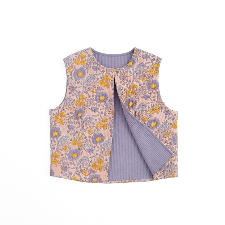 SHESAY Block Print Quilted Vest Poppy