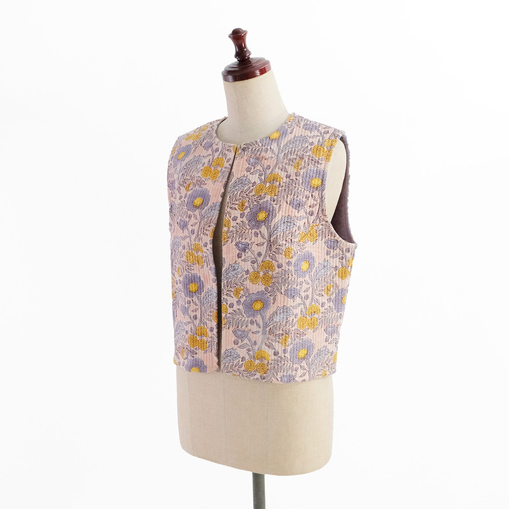 SHESAY Block Print Quilted Vest Poppy