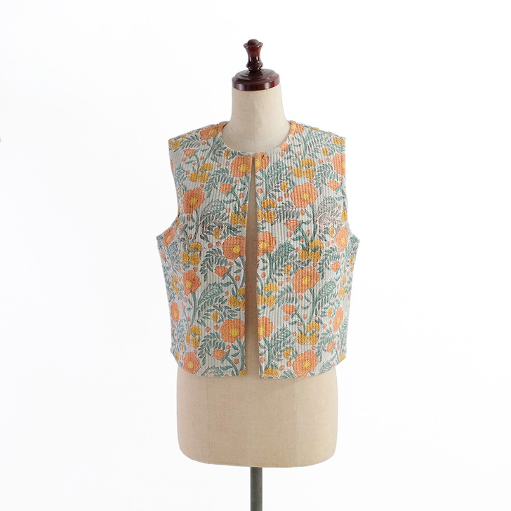 SHESAY Block Print Quilted Vest Poppy