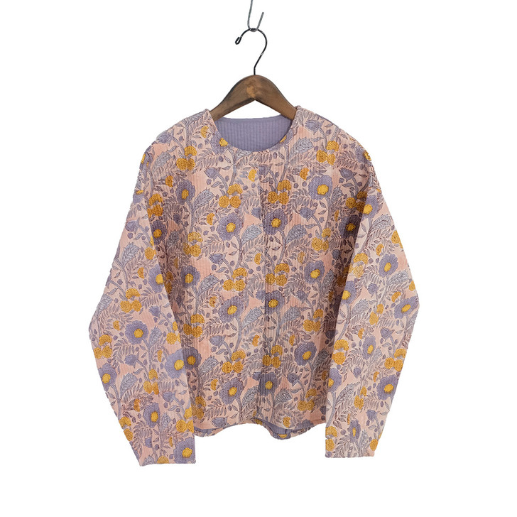 SHESAY Block Print Quilted Jacket Poppy