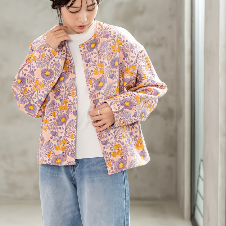 SHESAY Block Print Quilted Jacket Poppy