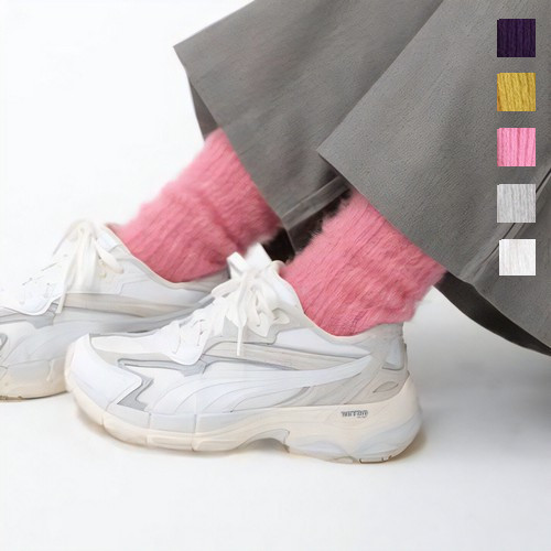 SHESAY Fluffy Mohair Ribbed Knit Socks