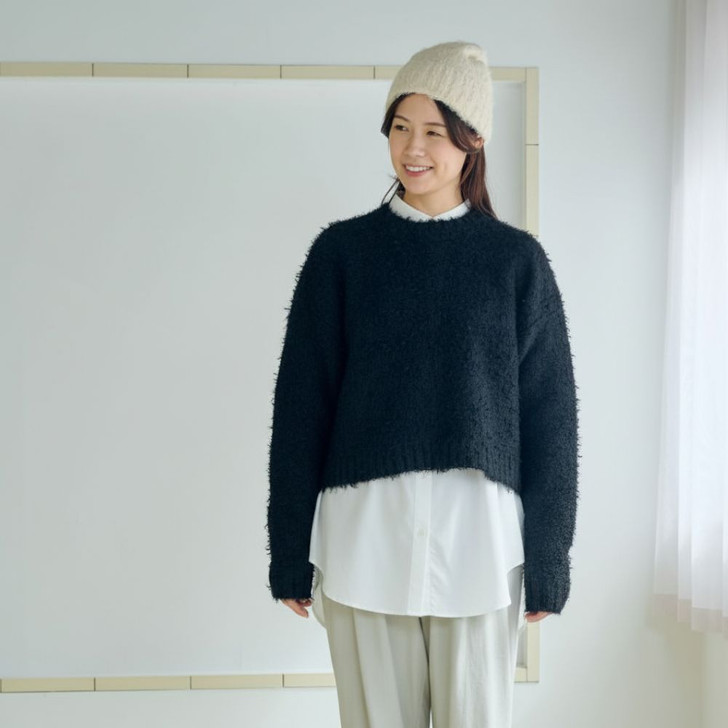 SHESAY Tweed-style Ribbon Yarn Short Sweater