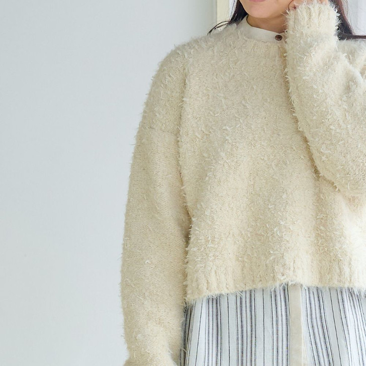 SHESAY Tweed-style Ribbon Yarn Short Sweater