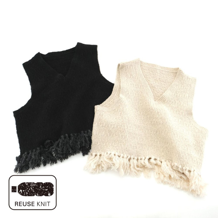 SHESAY Crown Knit Layered Fringed Knit Vest