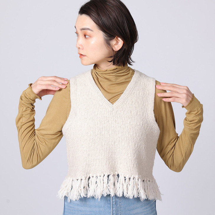SHESAY Crown Knit Layered Fringed Knit Vest