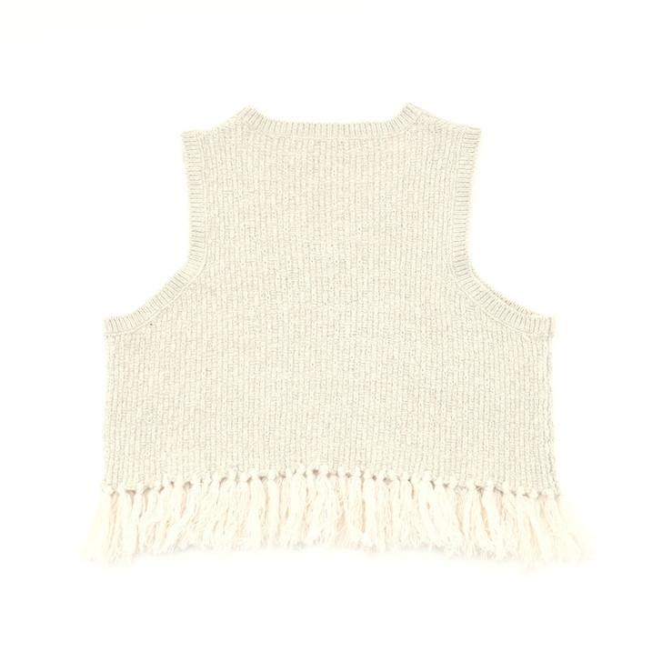 SHESAY Crown Knit Layered Fringed Knit Vest
